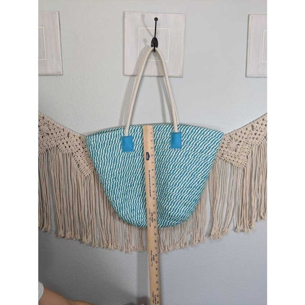 Woven Teal and White Beach Bag - Picture 6 of 6
